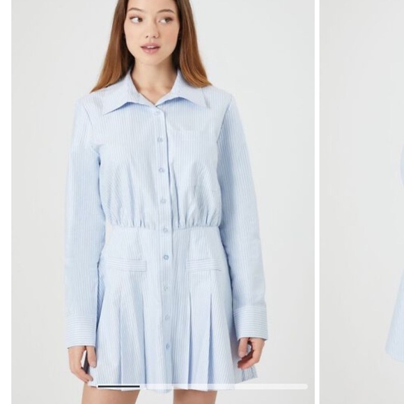 NWOT Pleated Pinstriped Poplin Mini Dress Size M - Picture 2 of 10